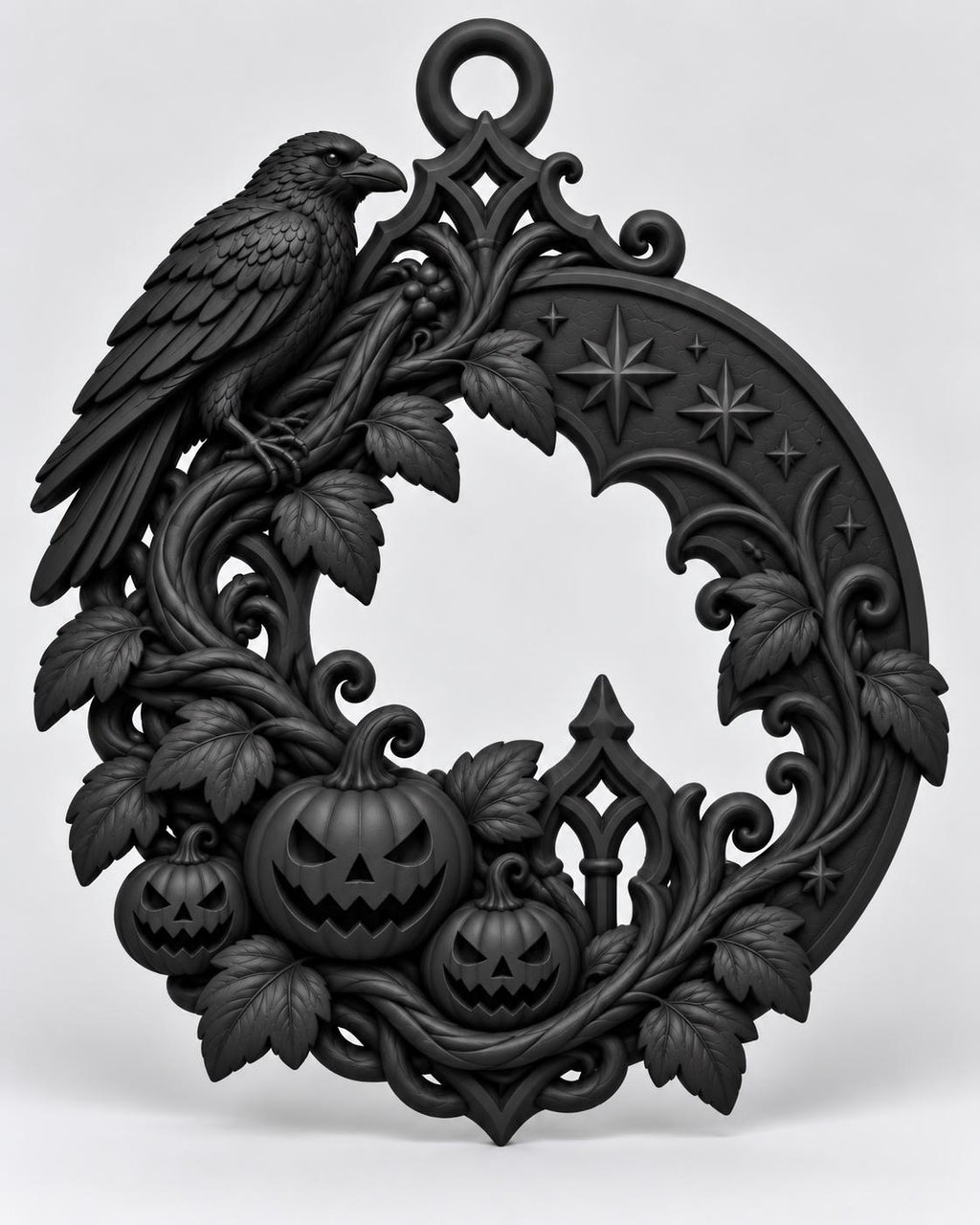 Gothic Raven Halloween Door Hanger, Black Pumpkin Crescent Moon Wreath — photo 6
