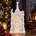 Gothic Christmas Church Lantern, Snowy Village Chapel, LED Tealight Holder