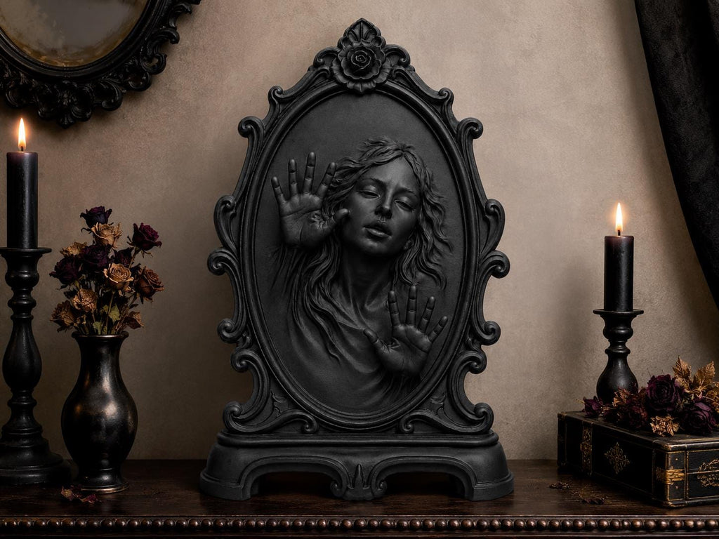 Haunted Mirror Sculpture, Gothic Halloween Decor, Trapped Soul Victorian Statue — photo 2