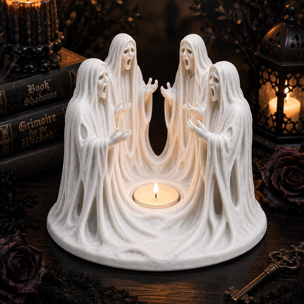 Ghost Tea Light Holder, 8 Inch Wailing Spirits Gothic Halloween Decor — photo 2
