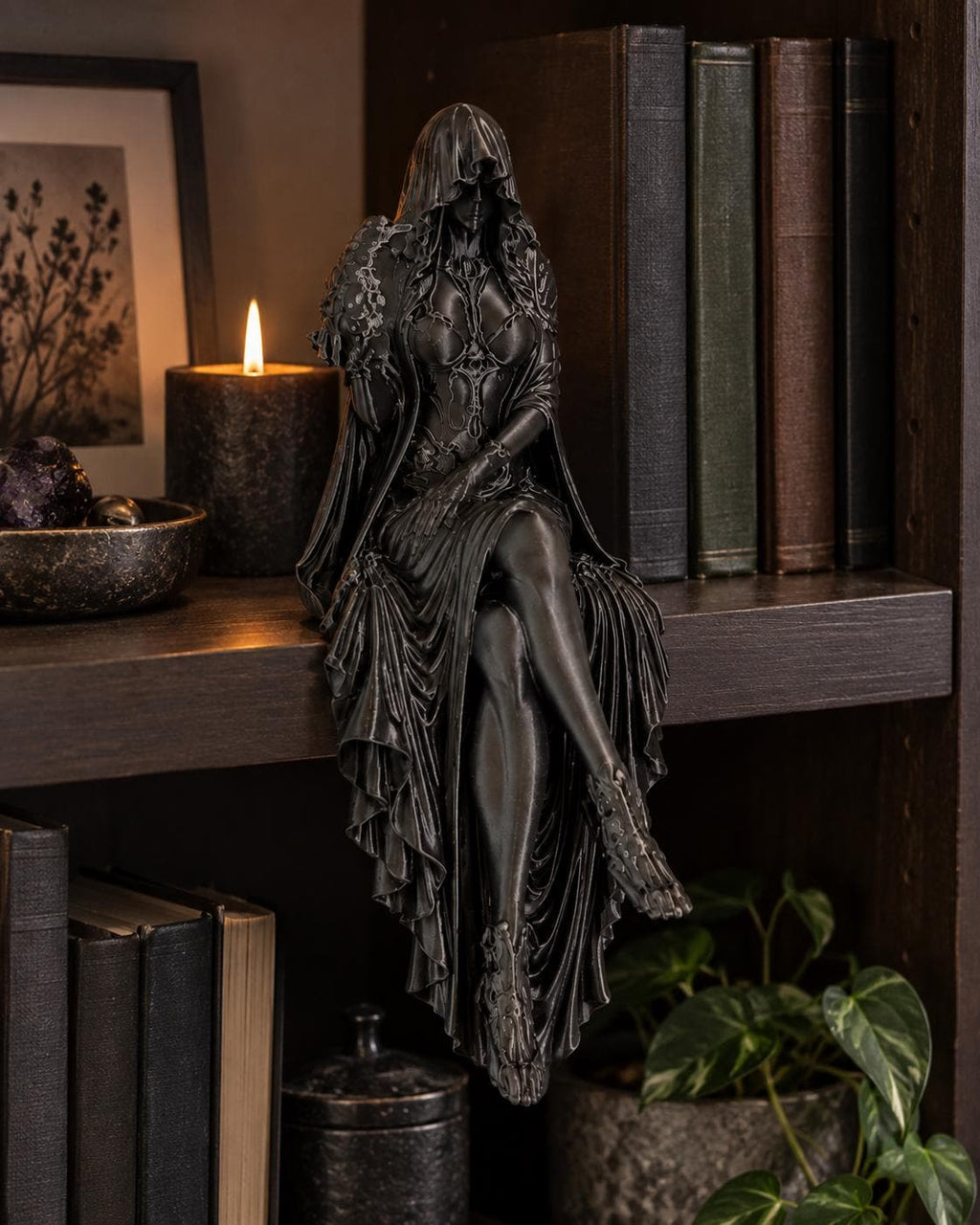 Gothic Raven Shelf Sitter – Dark Feminine Bookshelf Statue — photo 3