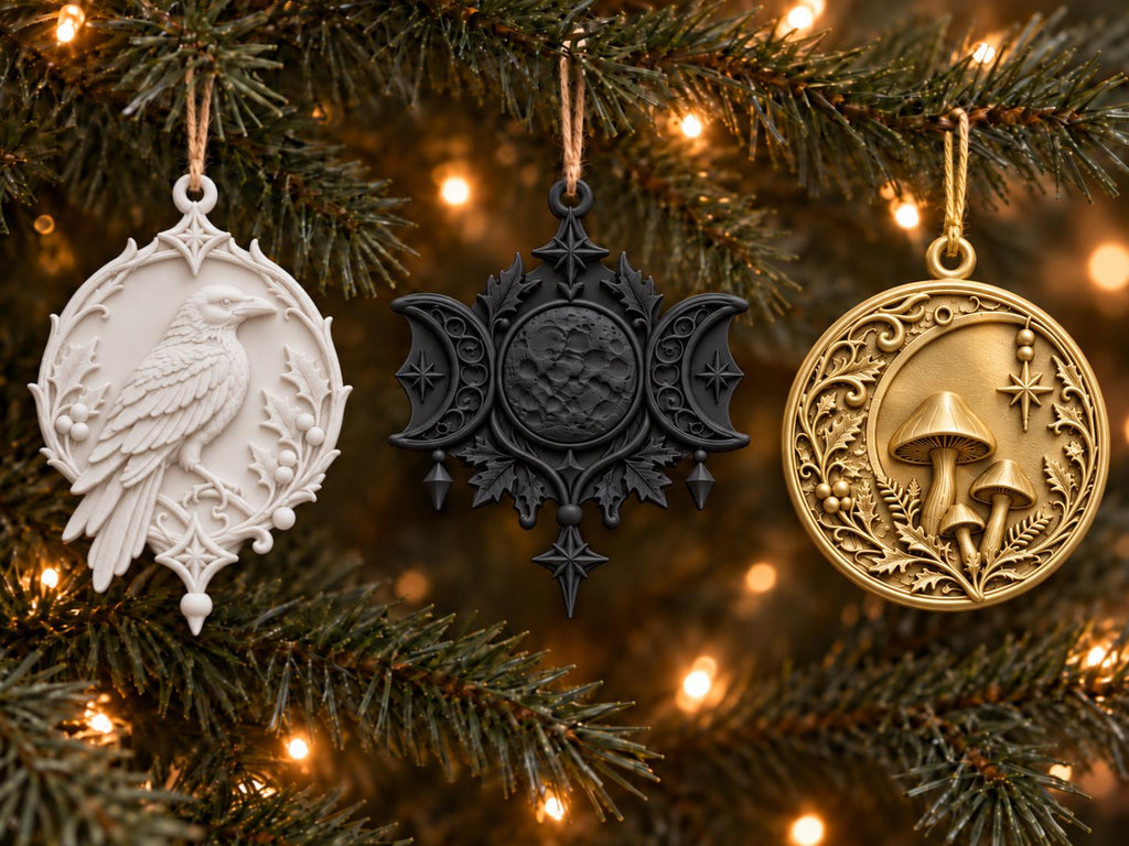 Yule Ornaments – Raven, Triple Moon and Mushroom Christmas Decor — photo 3