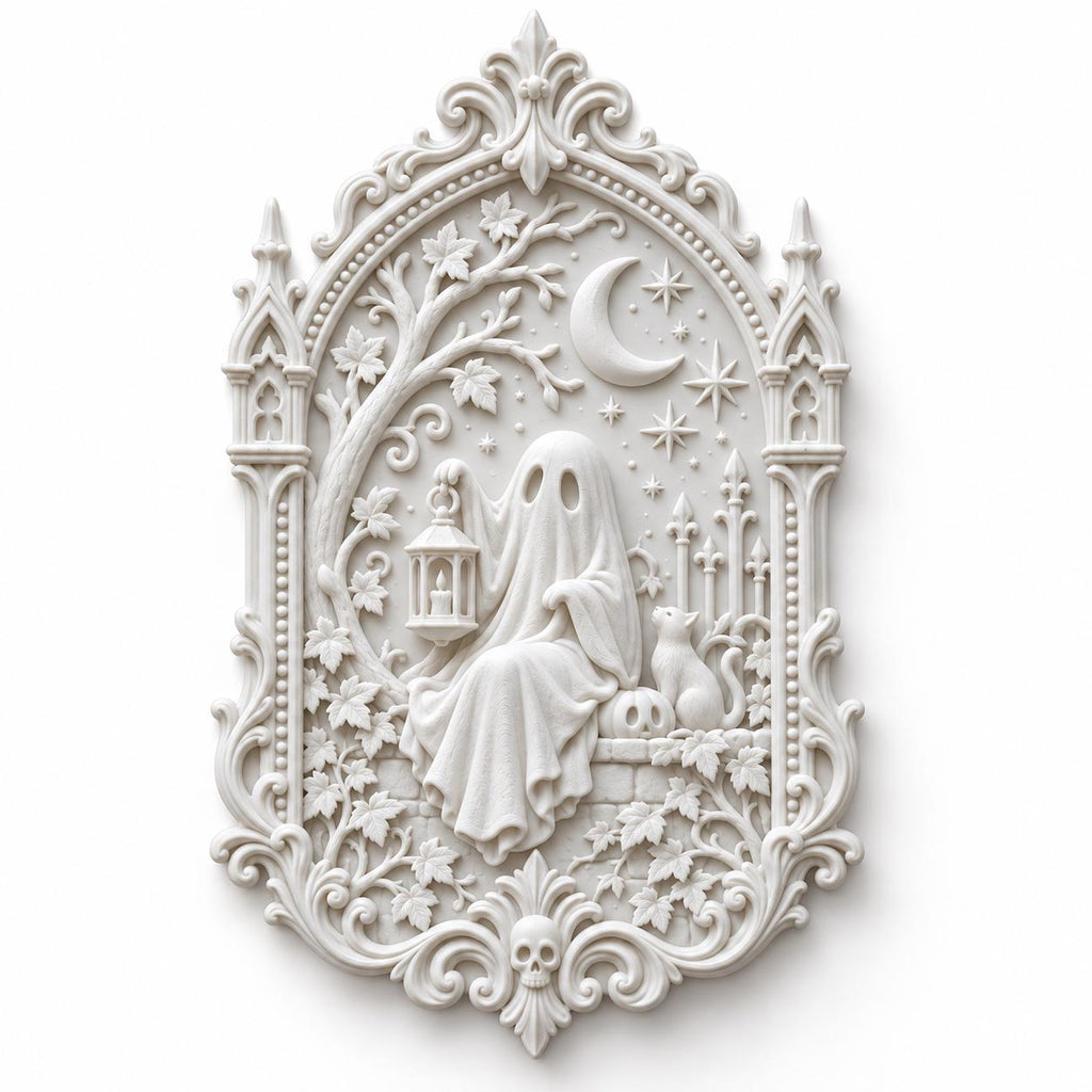 10 Inch White Gothic Ghost Wall Plaque, Victorian Halloween Decor, Spooky Moon Wall Art — photo 4