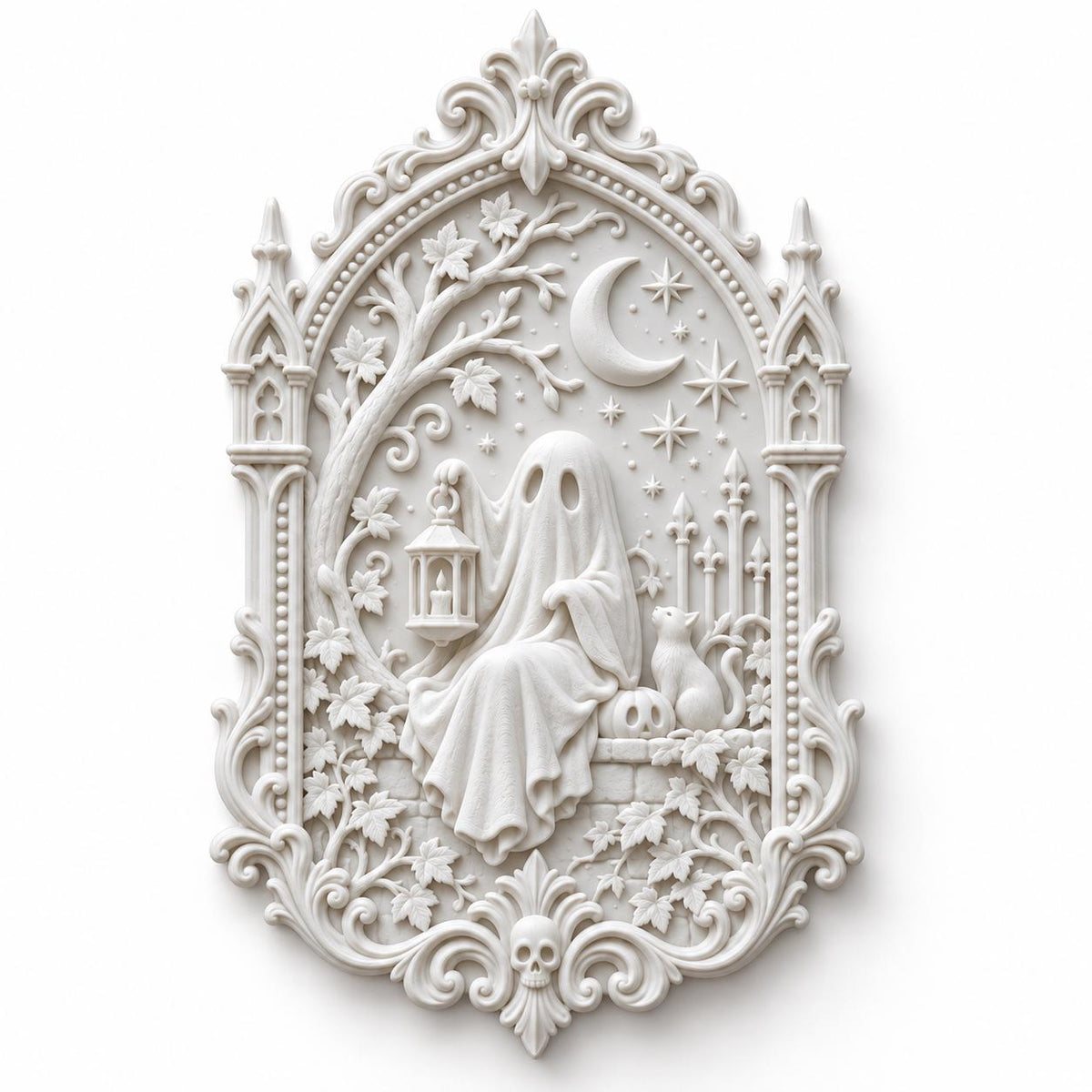 10 Inch White Gothic Ghost Wall Plaque, Victorian Halloween Decor, Spooky Moon Wall Art — photo 4