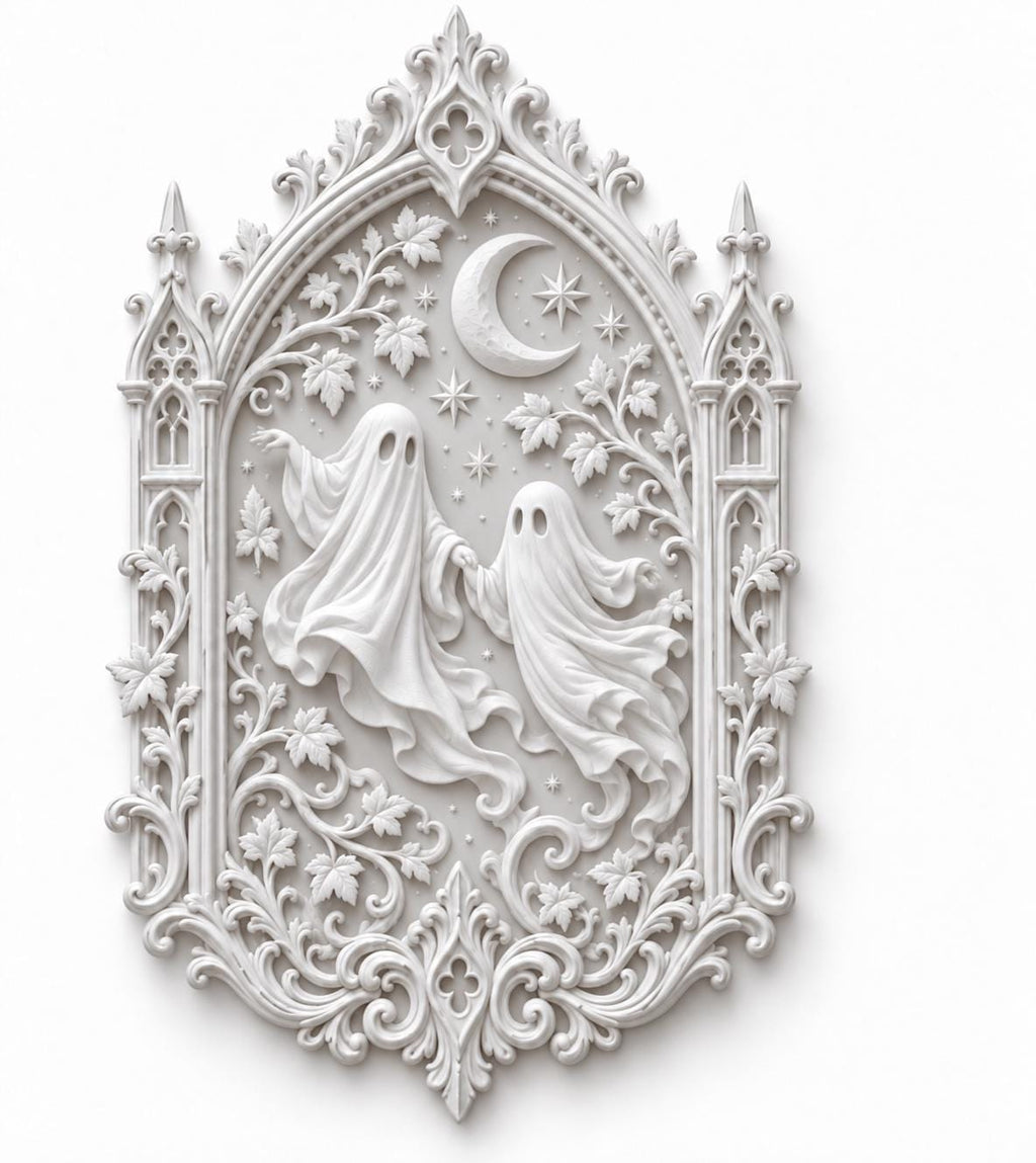 Dancing Ghosts Wall Plaque, Victorian Gothic Decor, Crescent Moon Celestial Wall Art — photo 4