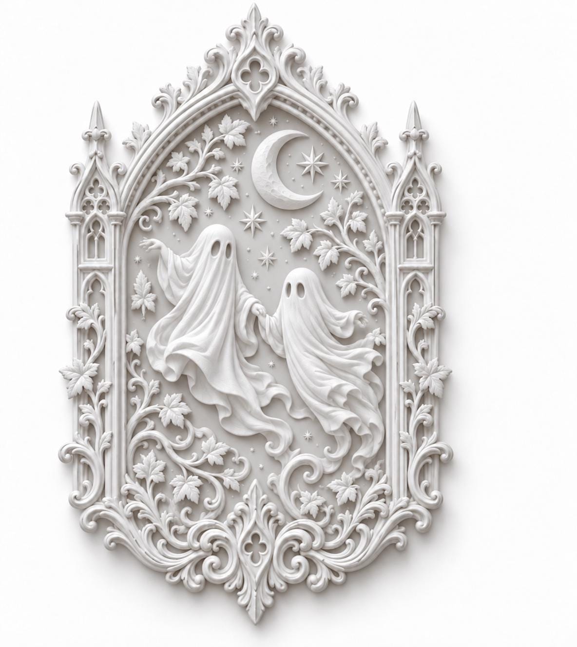 Dancing Ghosts Wall Plaque, Victorian Gothic Decor, Crescent Moon Celestial Wall Art — photo 4