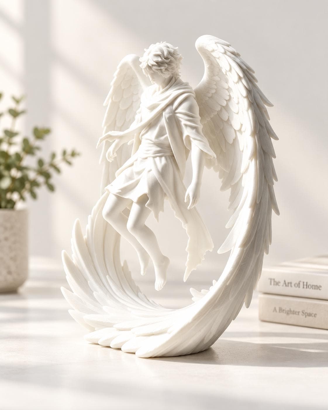 Guardian Angel Sculpture: Male Winged Statue for Celestial Gothic Shelf Decor — photo 2