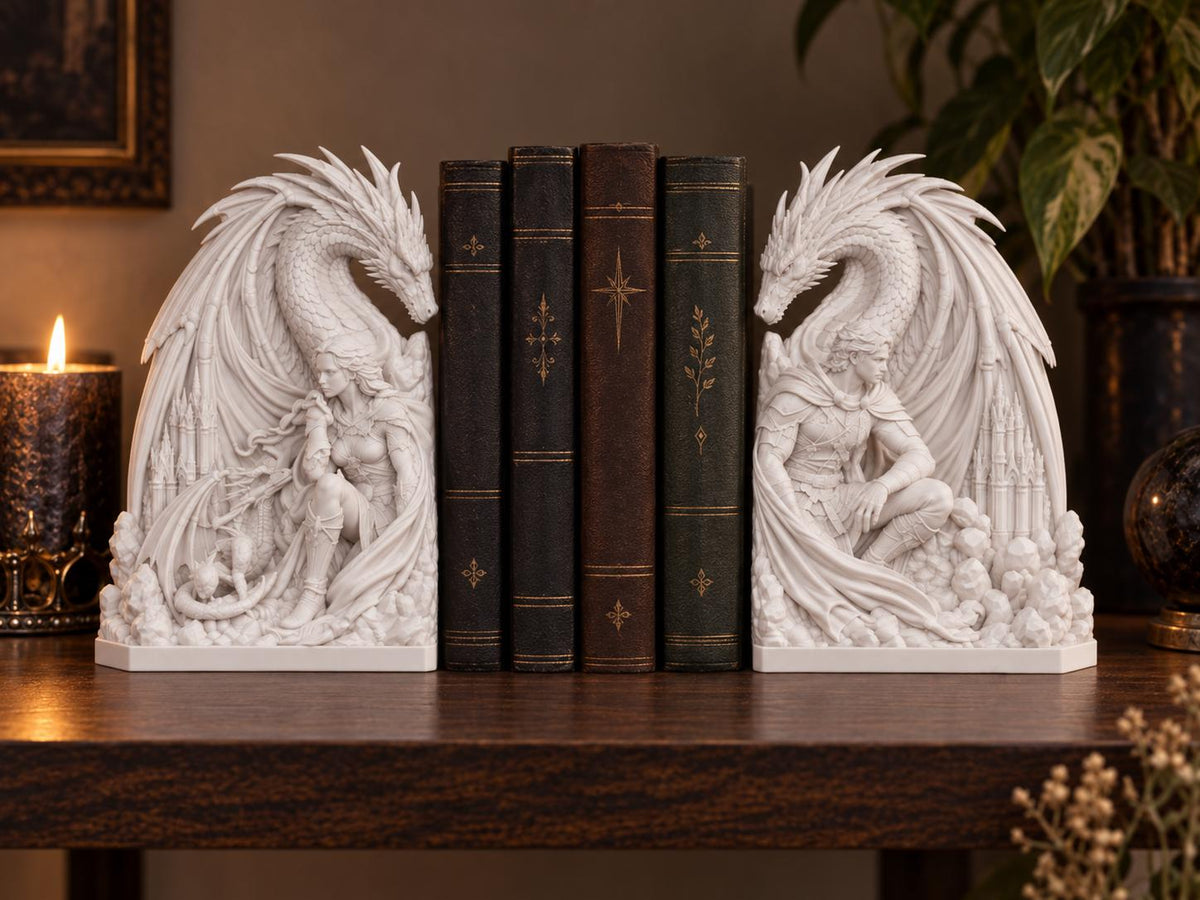 Dragon Bookends Set, Fantasy Bookshelf Decor, Gothic Medieval Book Ends, Romantasy Book Lover Gift — photo 2