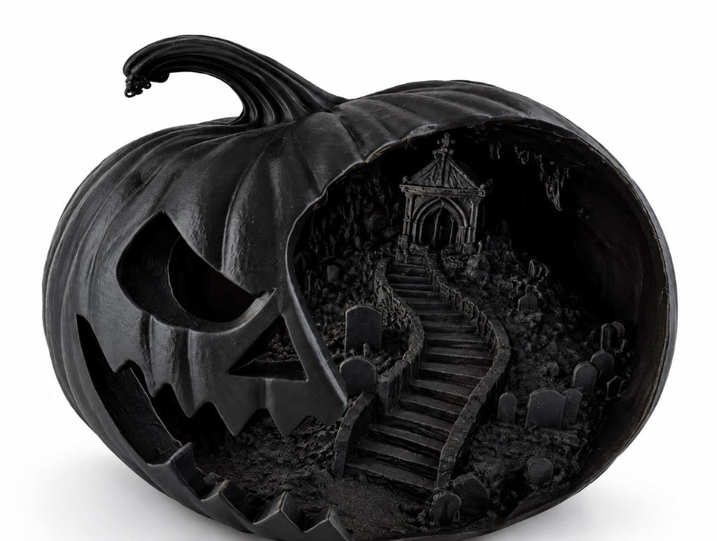 Haunted Pumpkin Lantern, Gothic Cemetery Scene, Spooky Halloween Decor (8 Inch) — photo 6