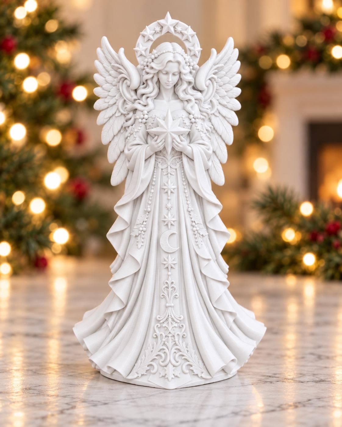 Christmas Angel Statue with Star – Holiday Shelf Figurine — photo 3