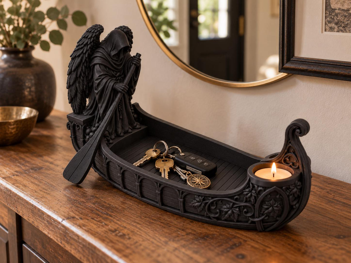 Black Gothic Reaper Catchall Tray with Tealight Holder, 10 Inch Entryway Organizer — photo 3