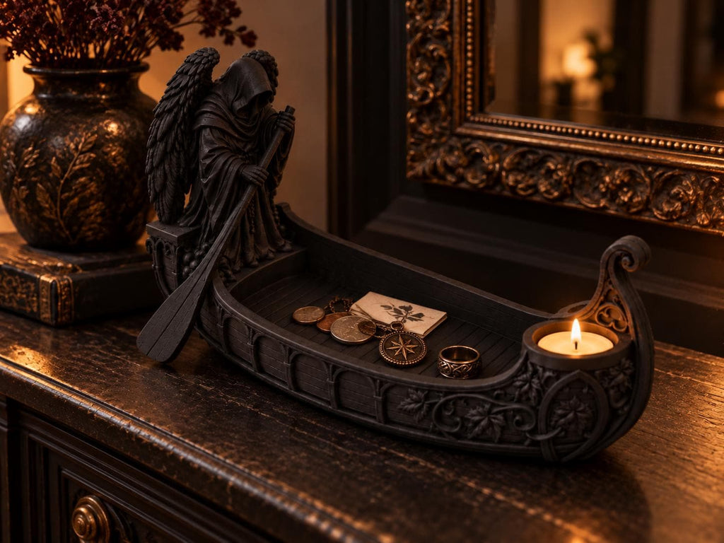 Black Gothic Reaper Catchall Tray with Tealight Holder, 10 Inch Entryway Organizer — photo 2