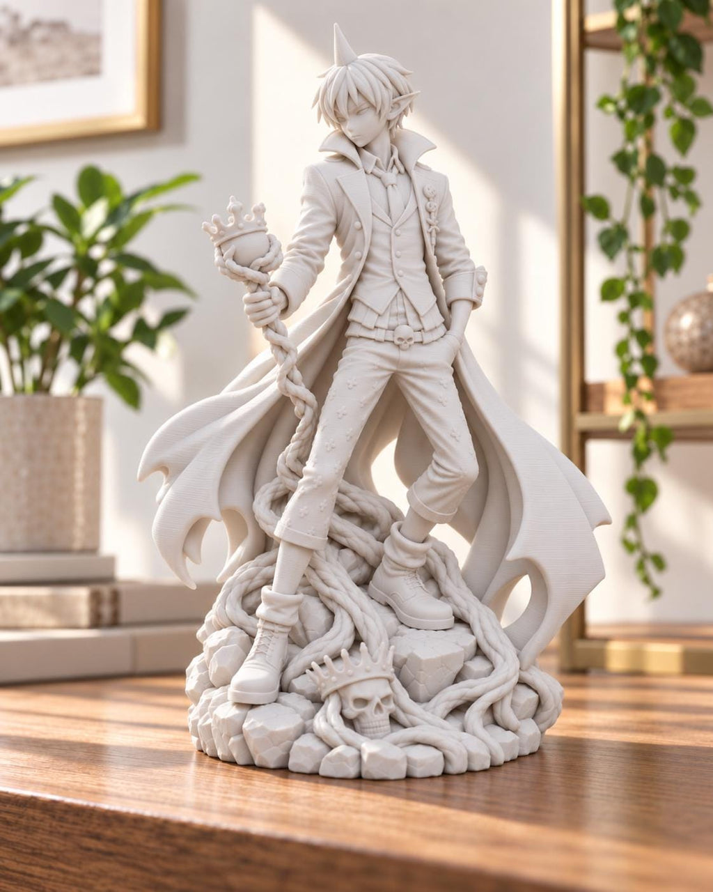 Dark Fantasy Demon Prince Statue, Anime Style White PLA Collectible Figure — photo 2