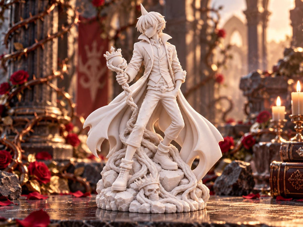 Dark Fantasy Demon Prince Statue, Anime Style White PLA Collectible Figure