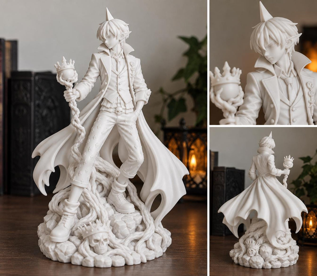 Dark Fantasy Demon Prince Statue, Anime Style White PLA Collectible Figure — photo 3