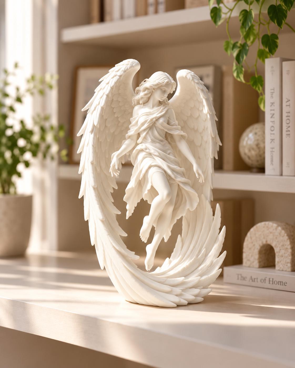 Guardian Angel Sculpture: Male Winged Statue for Celestial Gothic Shelf Decor — photo 4