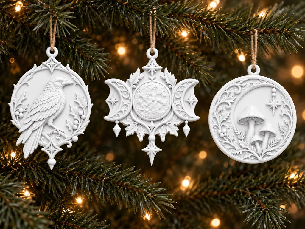 Yule Ornaments – Raven, Triple Moon and Mushroom Christmas Decor — photo 5