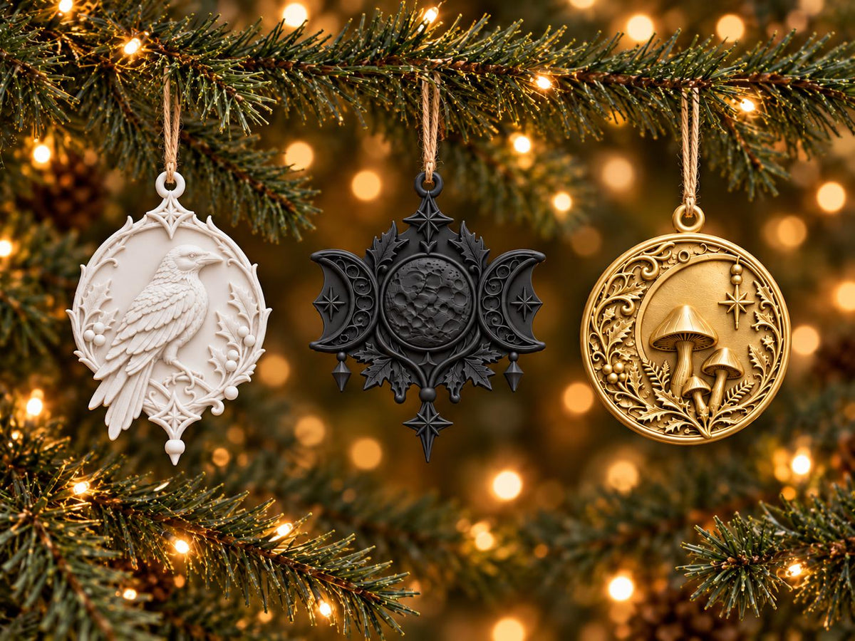Yule Ornaments – Raven, Triple Moon and Mushroom Christmas Decor — photo 2