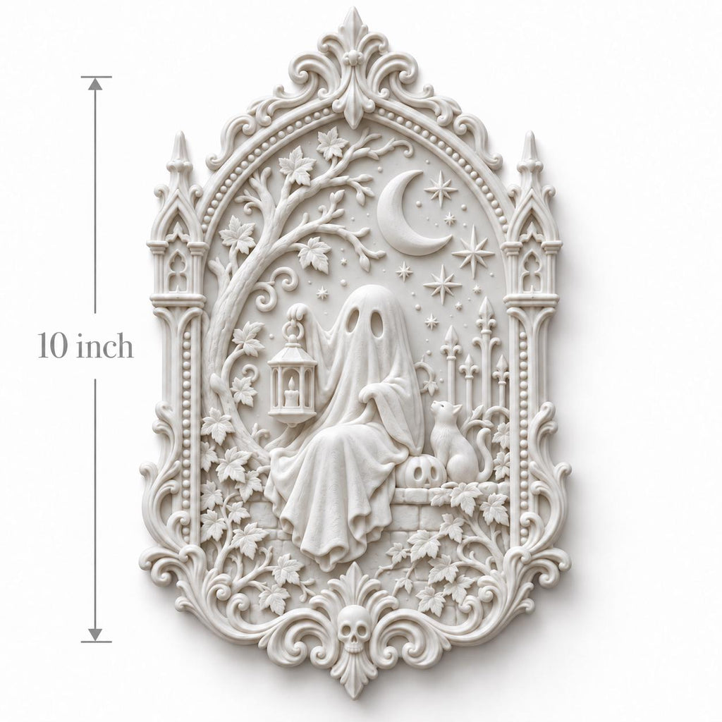 10 Inch White Gothic Ghost Wall Plaque, Victorian Halloween Decor, Spooky Moon Wall Art — photo 3