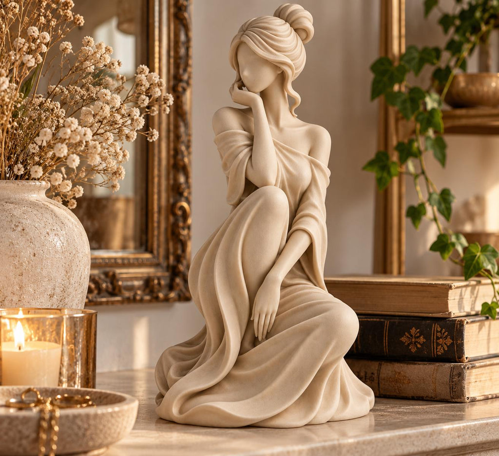 Faceless Woman Statue, Seated Female Sculpture, Feminine Shelf Decor — photo 3