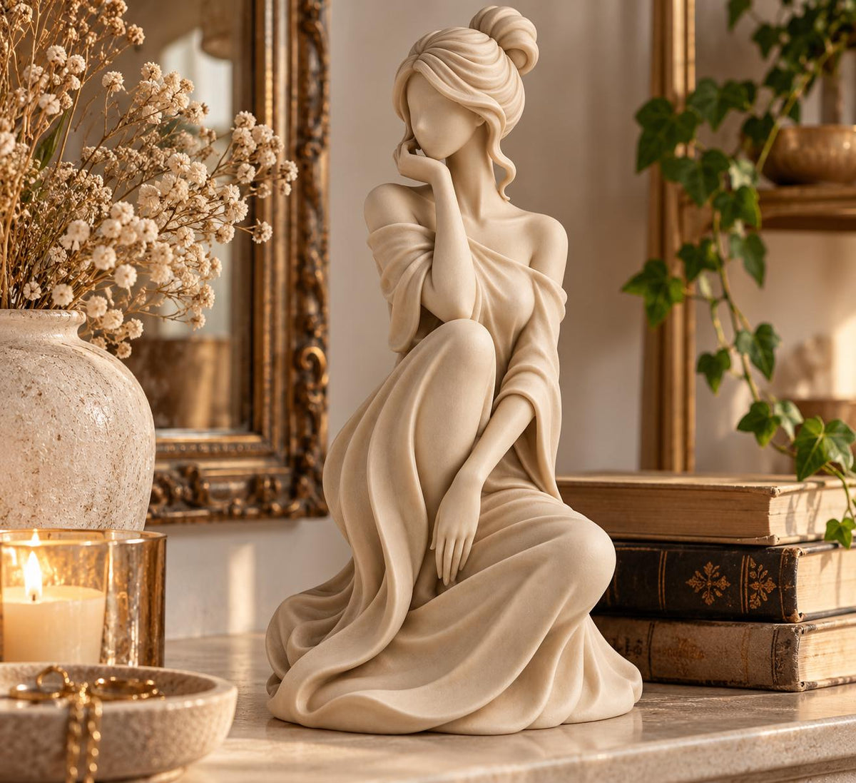 Faceless Woman Statue, Seated Female Sculpture, Feminine Shelf Decor — photo 3