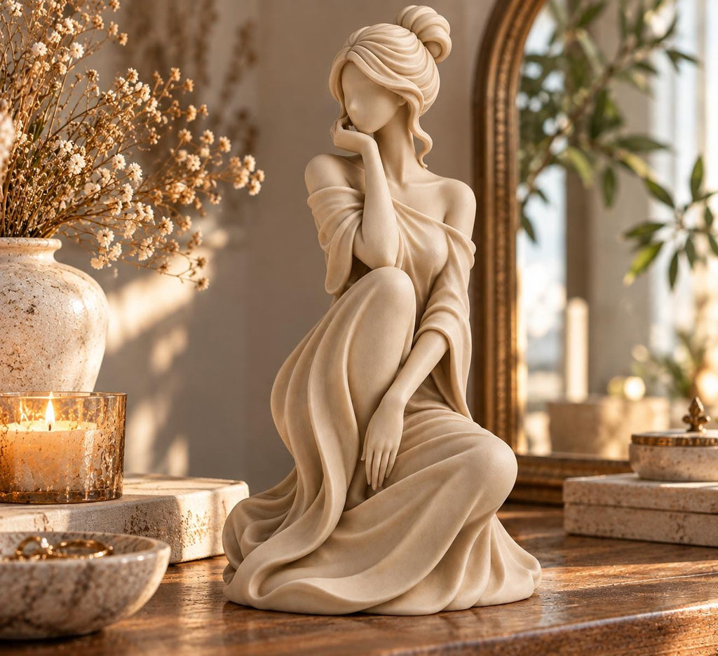 Faceless Woman Statue, Seated Female Sculpture, Feminine Shelf Decor — photo 2