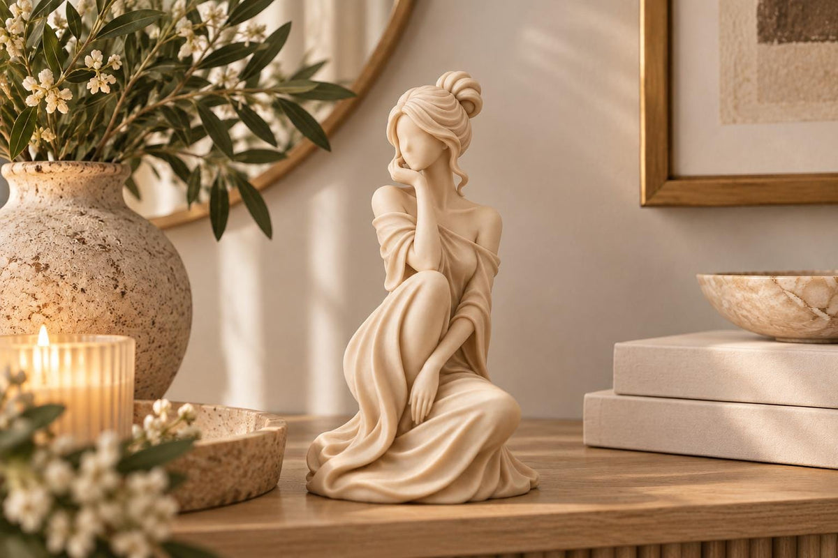Faceless Woman Statue, Seated Female Sculpture, Feminine Shelf Decor