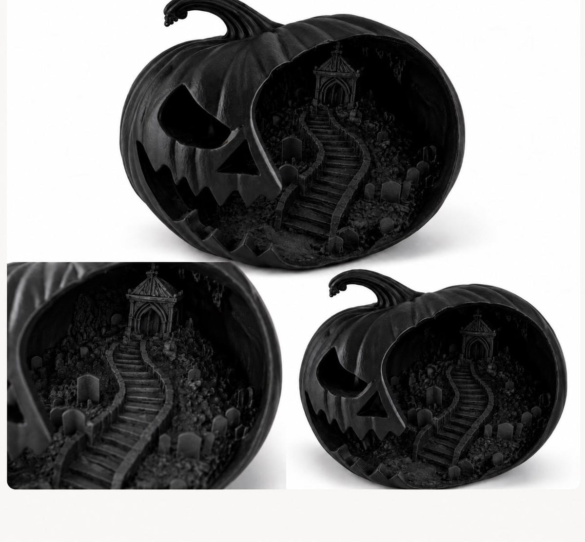 Haunted Pumpkin Lantern, Gothic Cemetery Scene, Spooky Halloween Decor (8 Inch) — photo 7