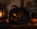 Haunted Pumpkin Lantern, Gothic Cemetery Scene, Spooky Halloween Decor (8 Inch)