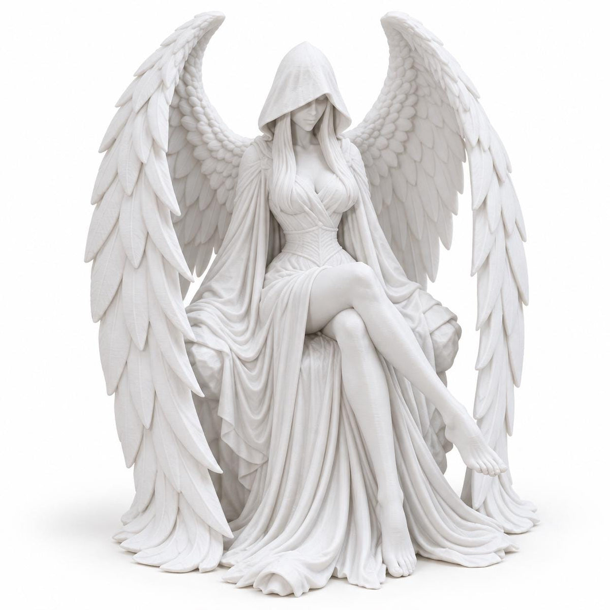 White Hooded Angel Statue, Gothic Winged Sculpture, Dark Academia Decor — photo 3