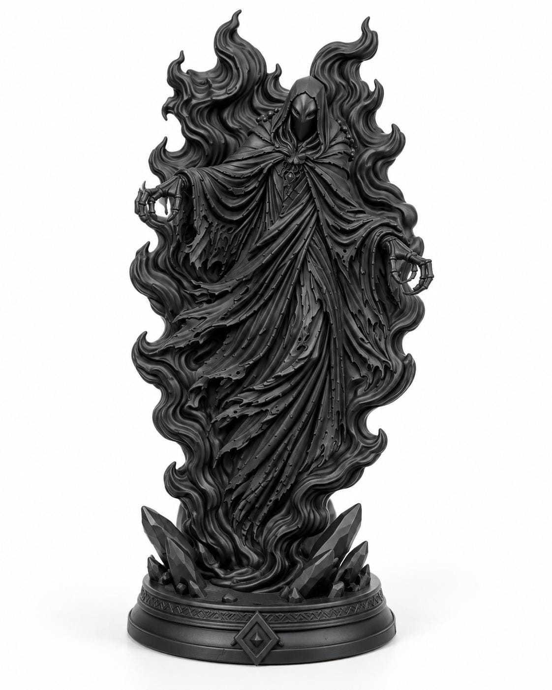 Black Hooded Wraith Statue, Gothic Dark Fantasy Sculpture, Horror Shelf Decor — photo 2