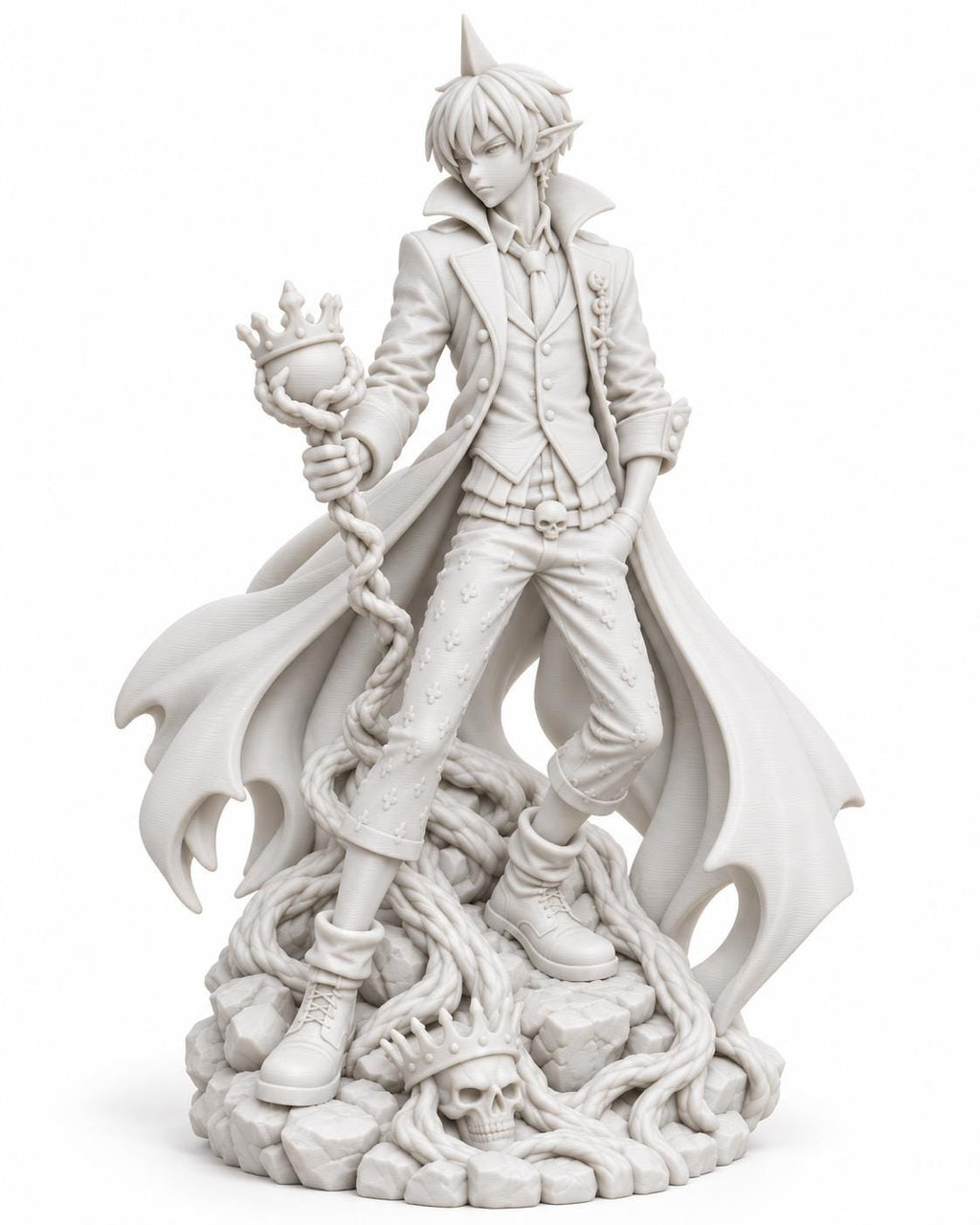 Dark Fantasy Demon Prince Statue, Anime Style White PLA Collectible Figure — photo 4
