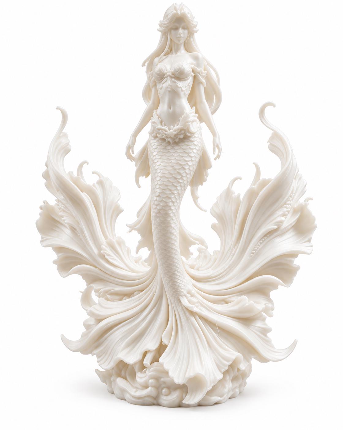 Mermaid Statue, Sea Goddess Sculpture, White Siren Figurine, Coastal Ocean Decor — photo 4