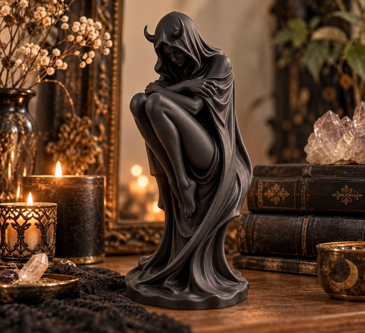 Gothic Demon Statue, Dark Fantasy Decor, Horned Goddess Sculpture, Witchy Altar Decor — photo 3