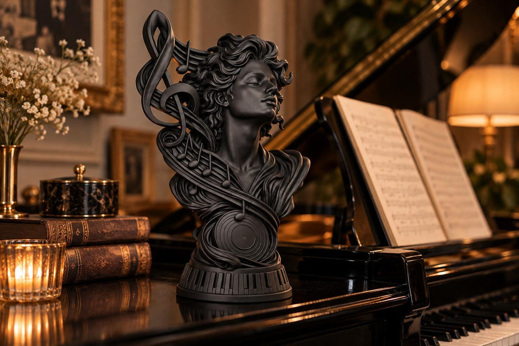 Melody Muse Music Lover Statue, Treble Clef Sculpture
