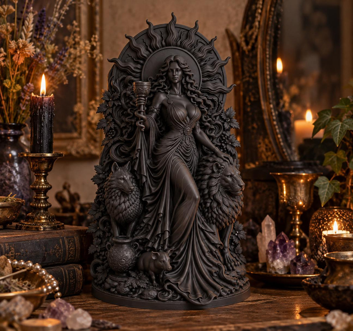 Circe Goddess Statue, Greek Sorceress Sculpture, Witchcraft Altar Decor