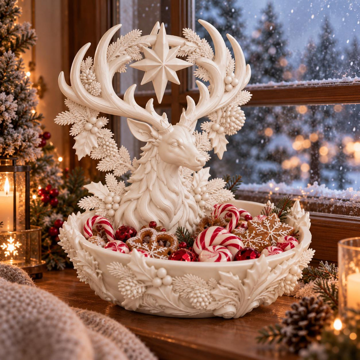 Reindeer Christmas Centerpiece Bowl – Woodland Table Decor