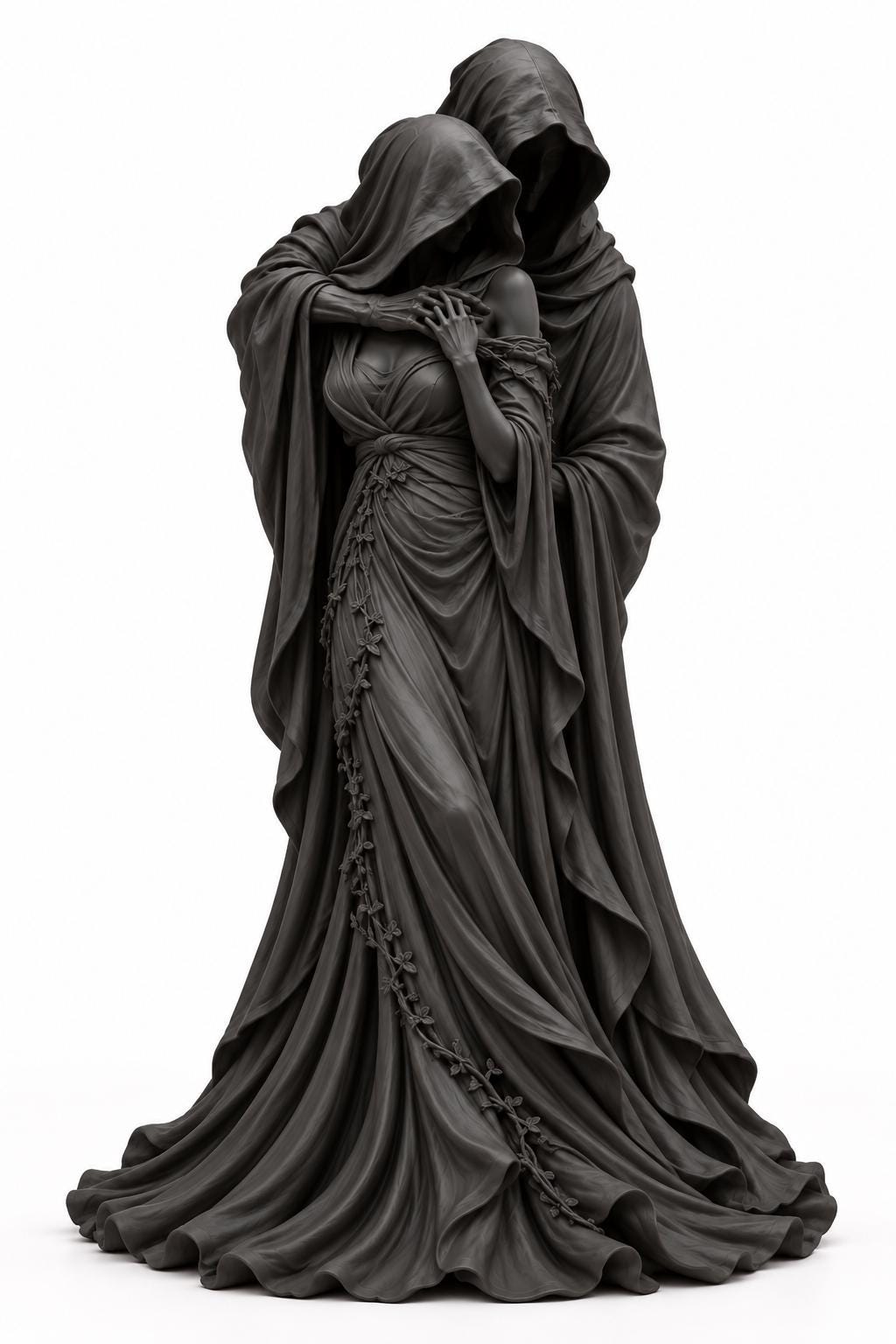 Gothic Couple Sculpture, Grim Reaper Dark Empress Decor, Skeleton Lovers Gift — photo 3