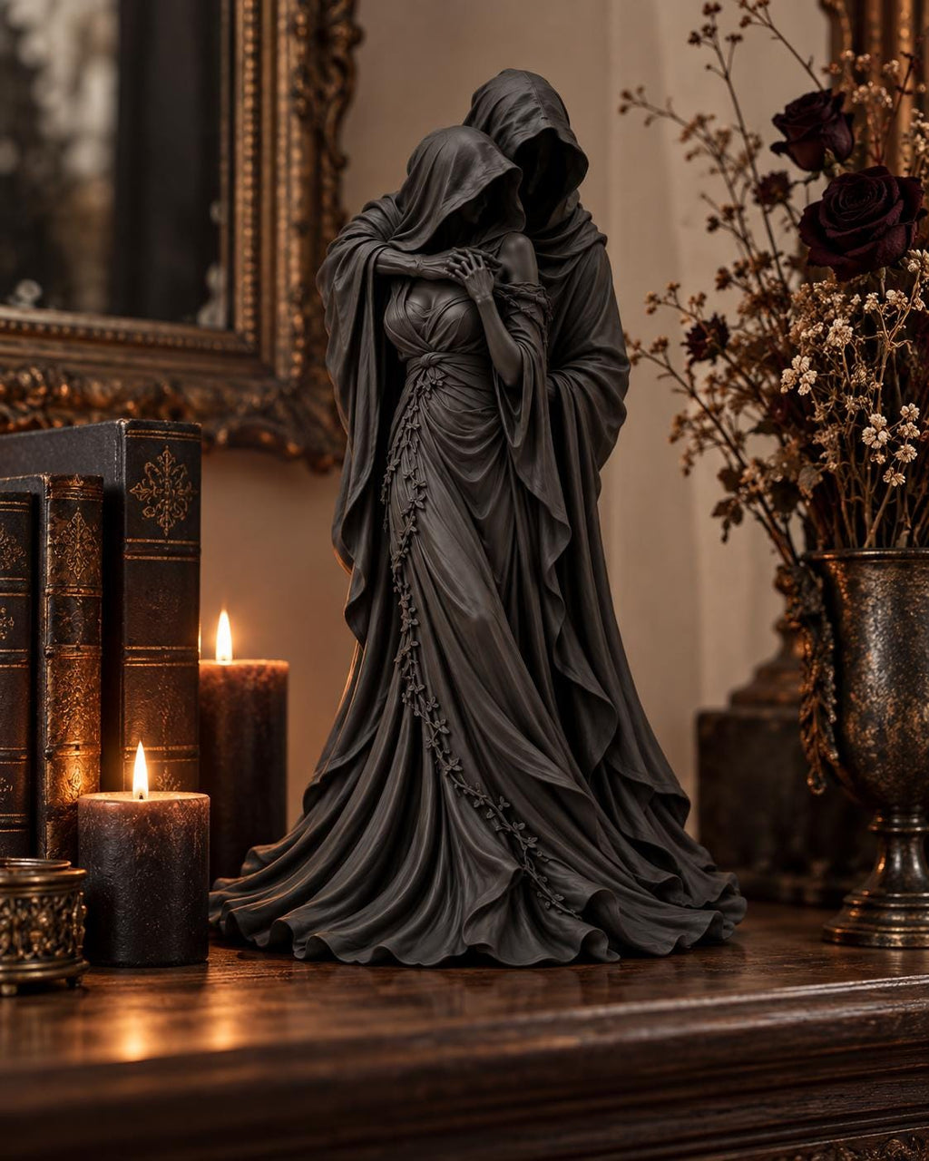 Gothic Couple Sculpture, Grim Reaper Dark Empress Decor, Skeleton Lovers Gift