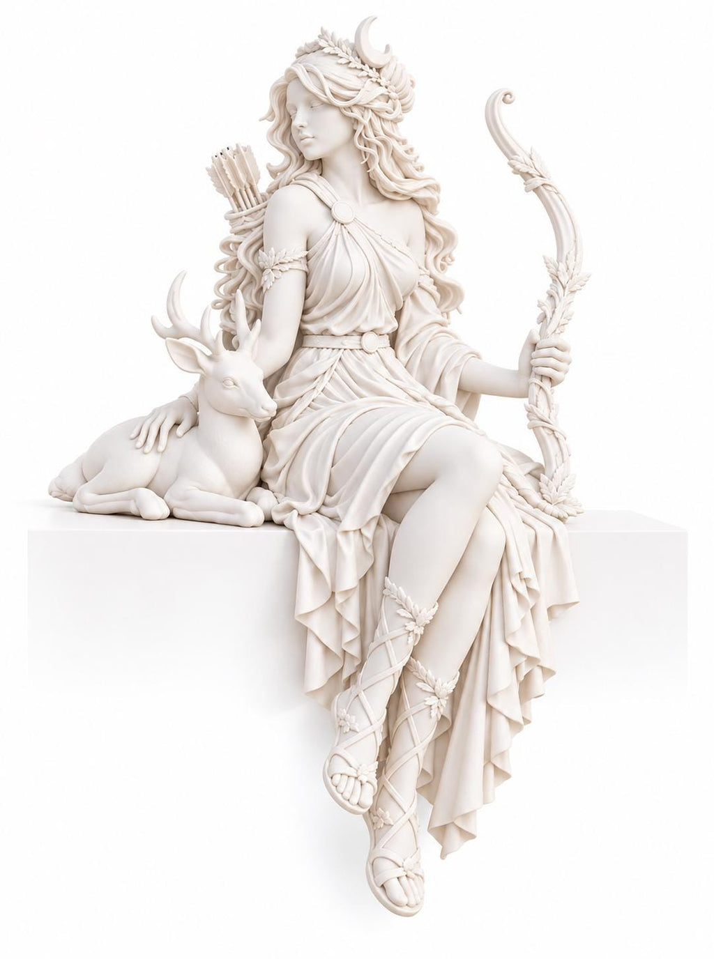 Artemis Greek Goddess Statue, Huntress Moon Deity Sculpture, White Pagan Altar Decor — photo 4