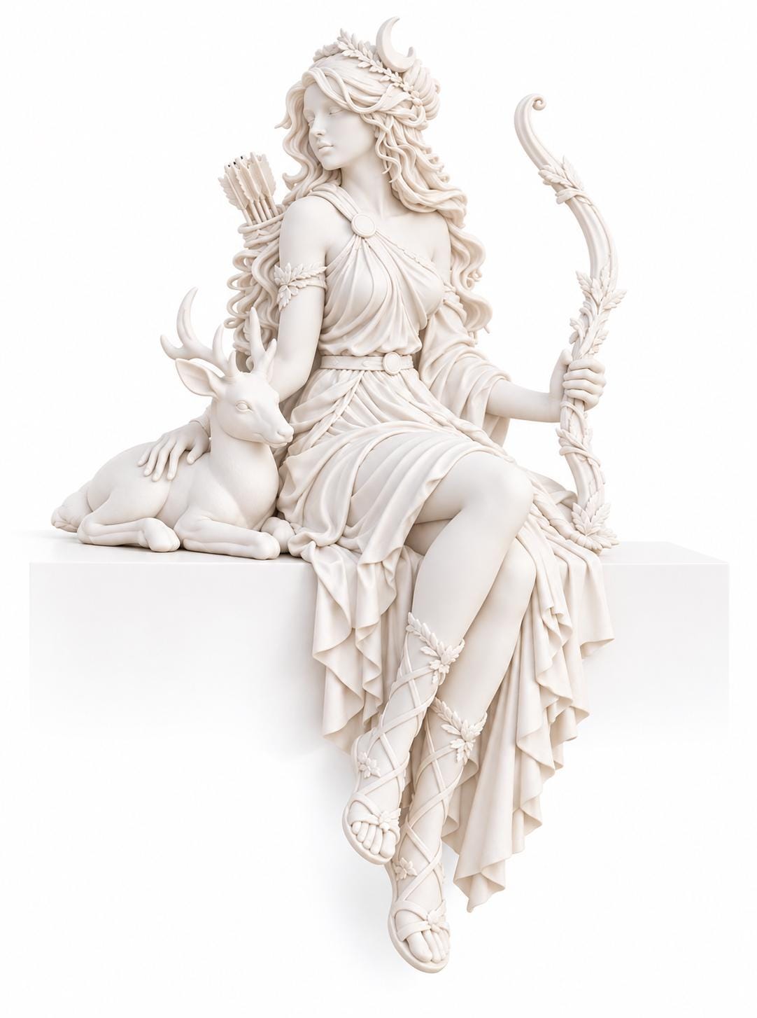 Artemis Greek Goddess Statue, Huntress Moon Deity Sculpture, White Pagan Altar Decor — photo 4