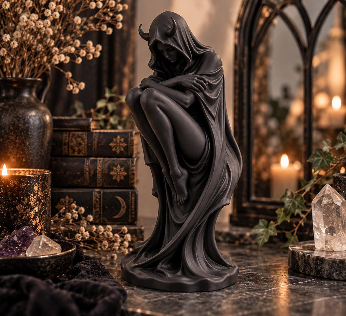 Gothic Demon Statue, Dark Fantasy Decor, Horned Goddess Sculpture, Witchy Altar Decor — photo 2
