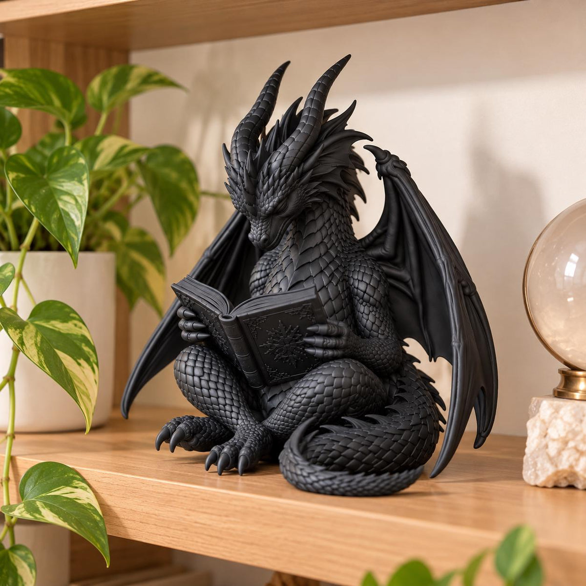 Reading Dragon Statue with Book, Fantasy Bookshelf Decor, Book Lover Gift — photo 2