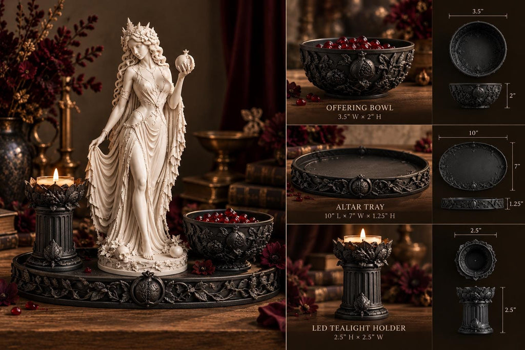 Persephone Altar Set, Greek Goddess Statue, Offering Bowl & Tray, Pagan Altar Decor — photo 3