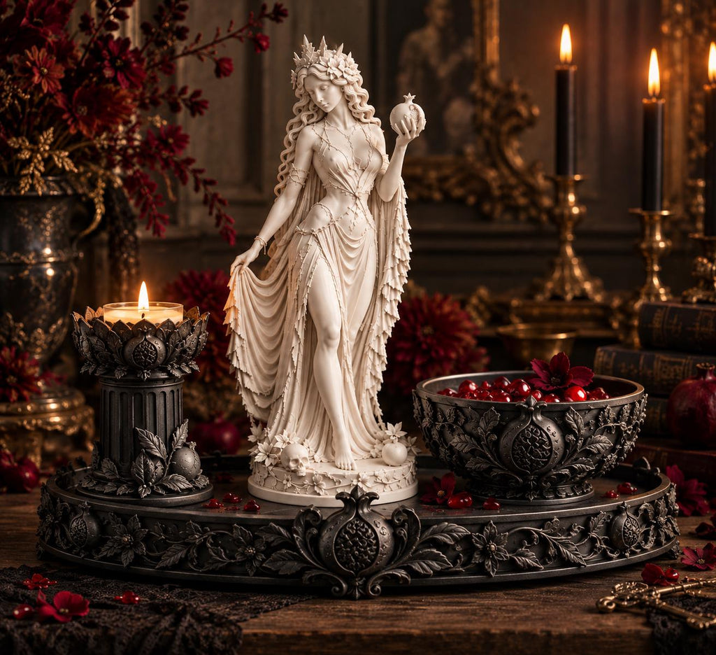 Persephone Altar Set, Greek Goddess Statue, Offering Bowl & Tray, Pagan Altar Decor — photo 2