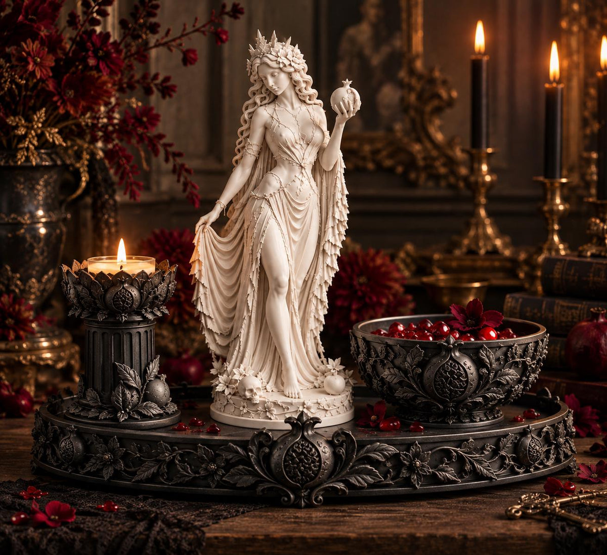 Persephone Altar Set, Greek Goddess Statue, Offering Bowl & Tray, Pagan Altar Decor — photo 2