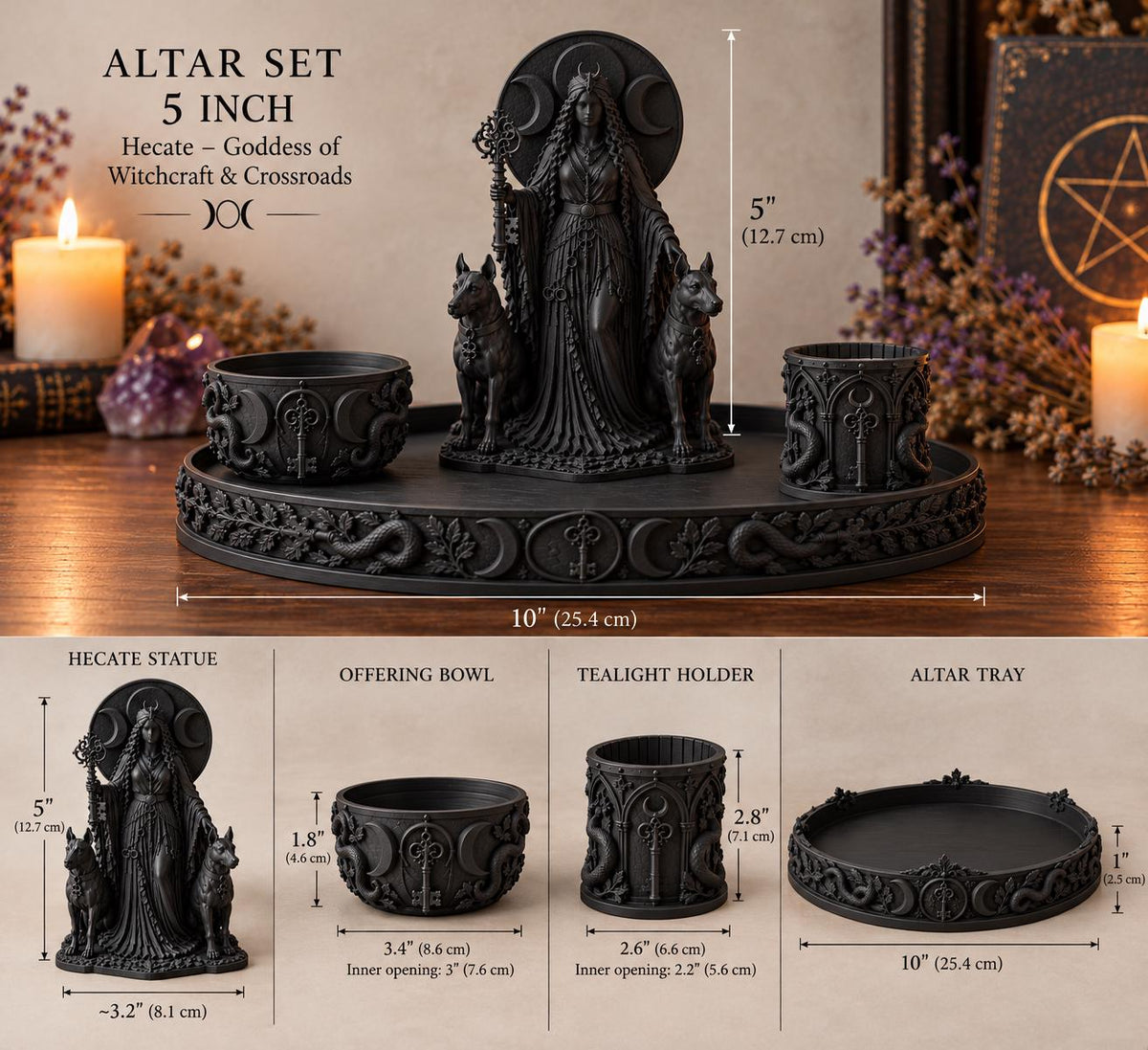 Hecate Altar Set, Greek Goddess Statue, Offering Bowl & Tray, Witchcraft Altar Decor — photo 5