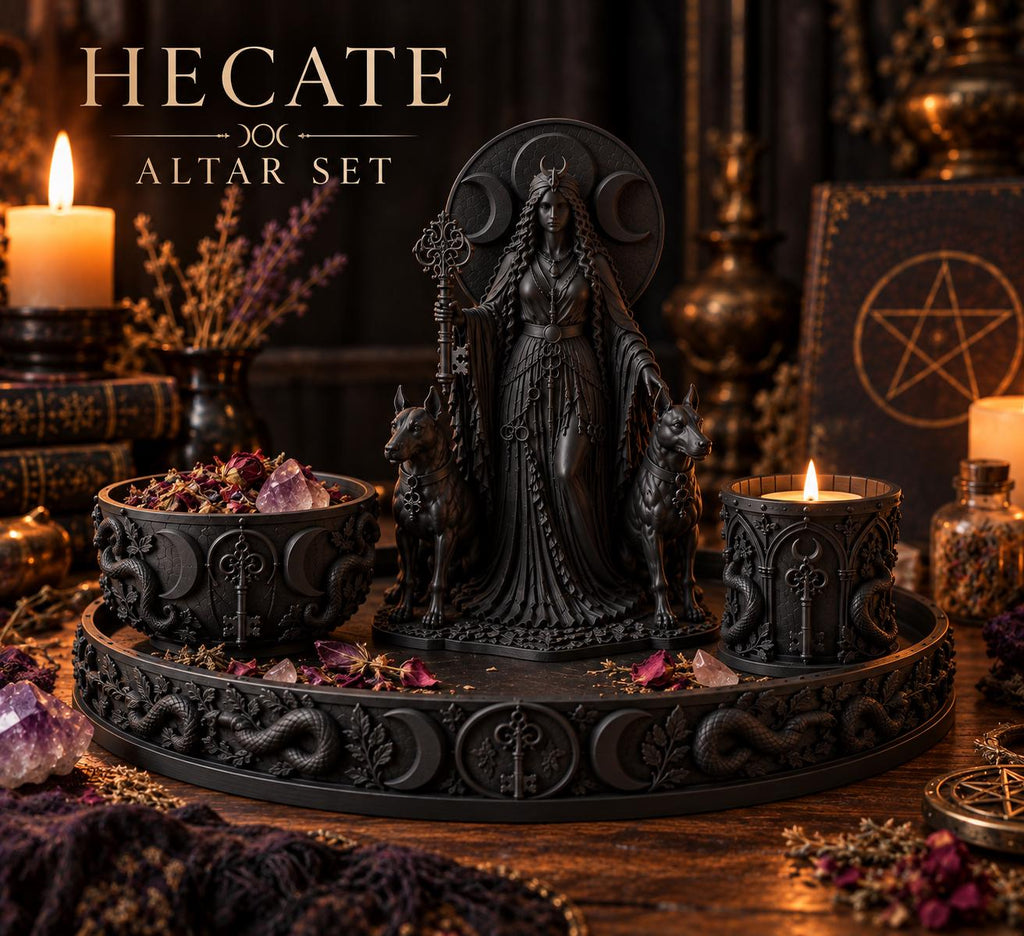 Hecate Altar Set, Greek Goddess Statue, Offering Bowl & Tray, Witchcraft Altar Decor