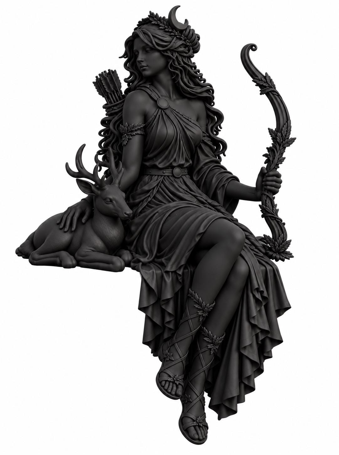 Artemis Greek Goddess Statue, Huntress Moon Deity Sculpture, White Pagan Altar Decor — photo 5