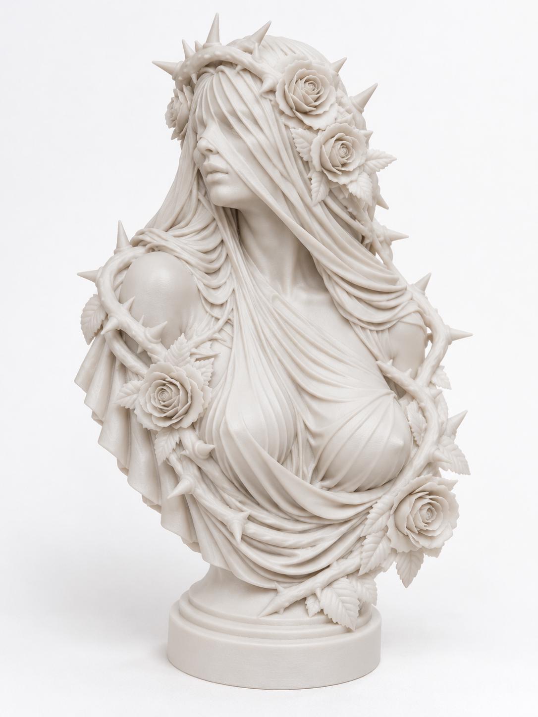 Gothic Veiled Woman Bust, Rose and Thorn Statue, Dark Romantic Decor — photo 3